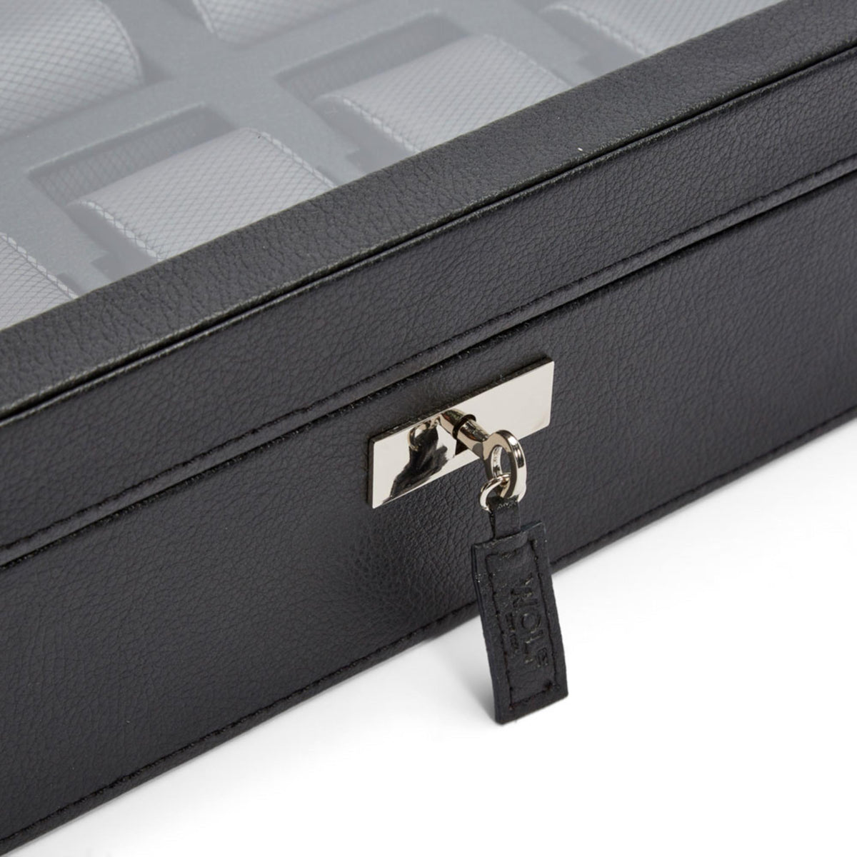 WOLF Viceroy watch box latch and key ring on front lock, dark gray