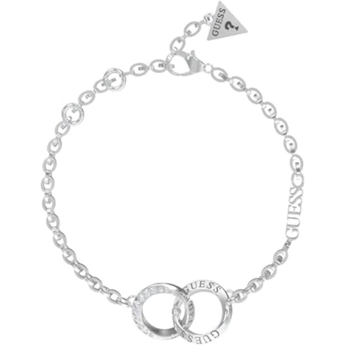 Rhodium-plated mini links bracelet with round crystal circle charms and GUESS logo tag