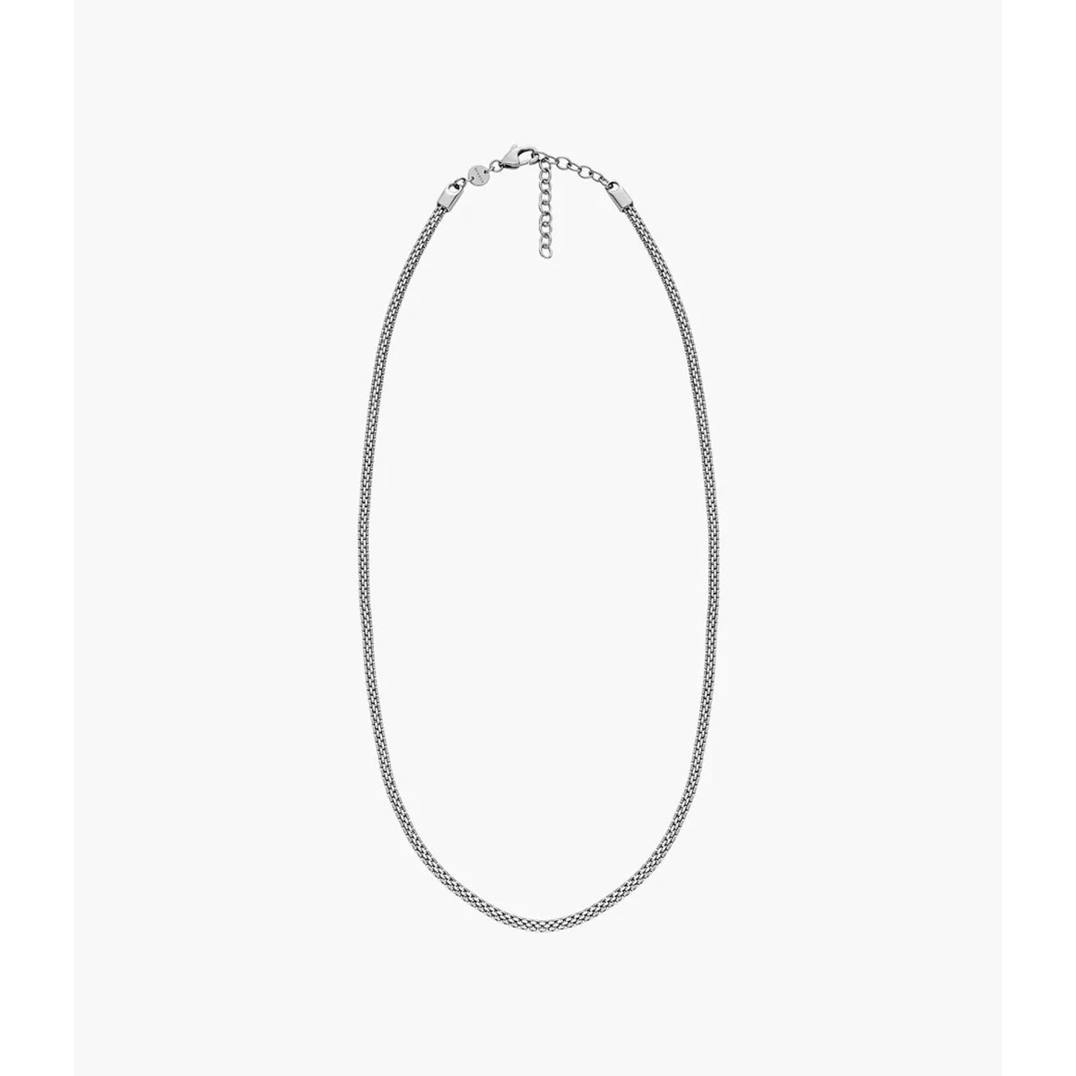 Silver mesh chain men's necklace with small clasp ring at the top