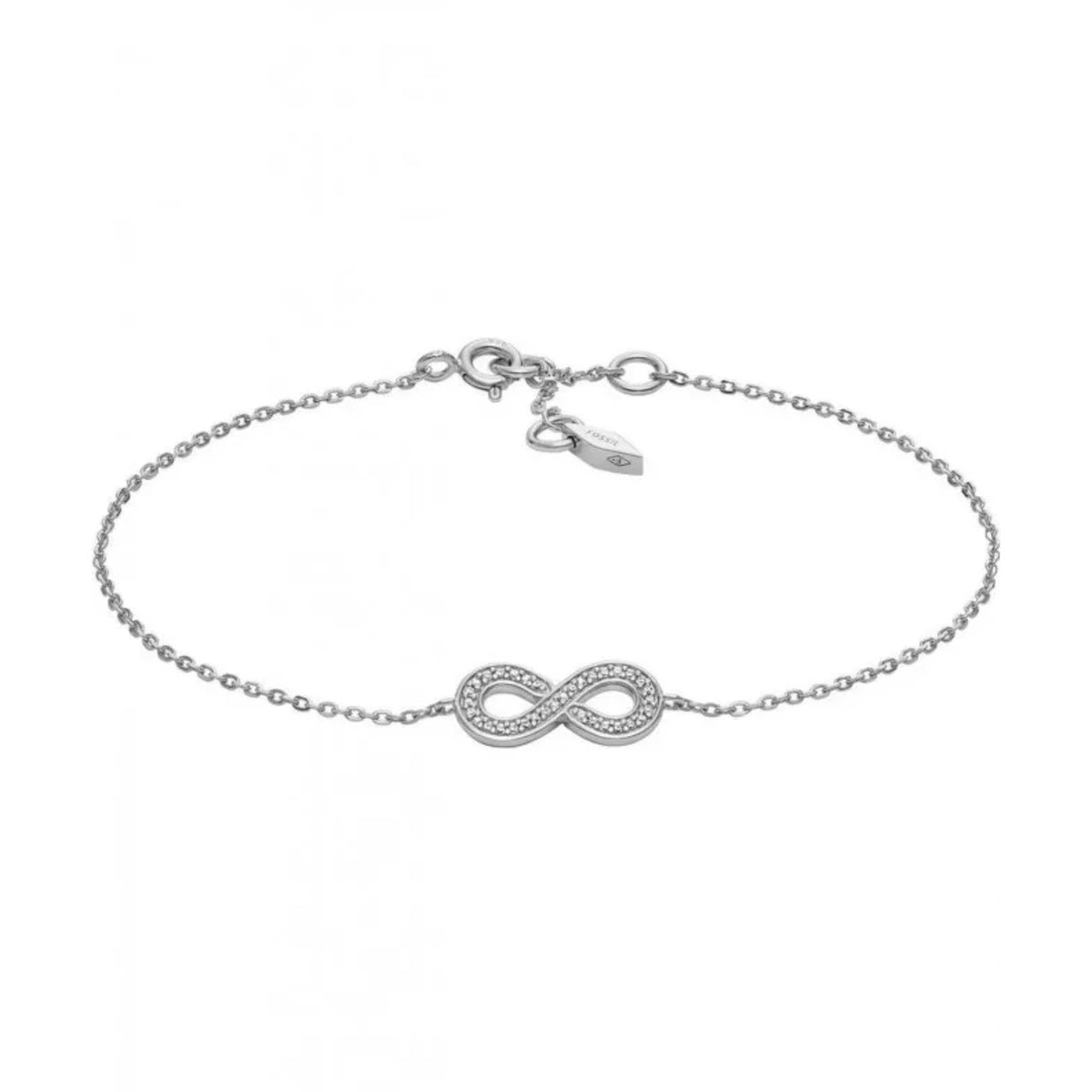 Sterling silver chain bracelet with infinity symbol charm and lobster clasp