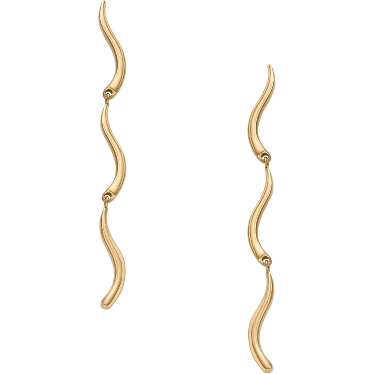 Gold-tone wavy drop earrings, curved bar dangles with small round details