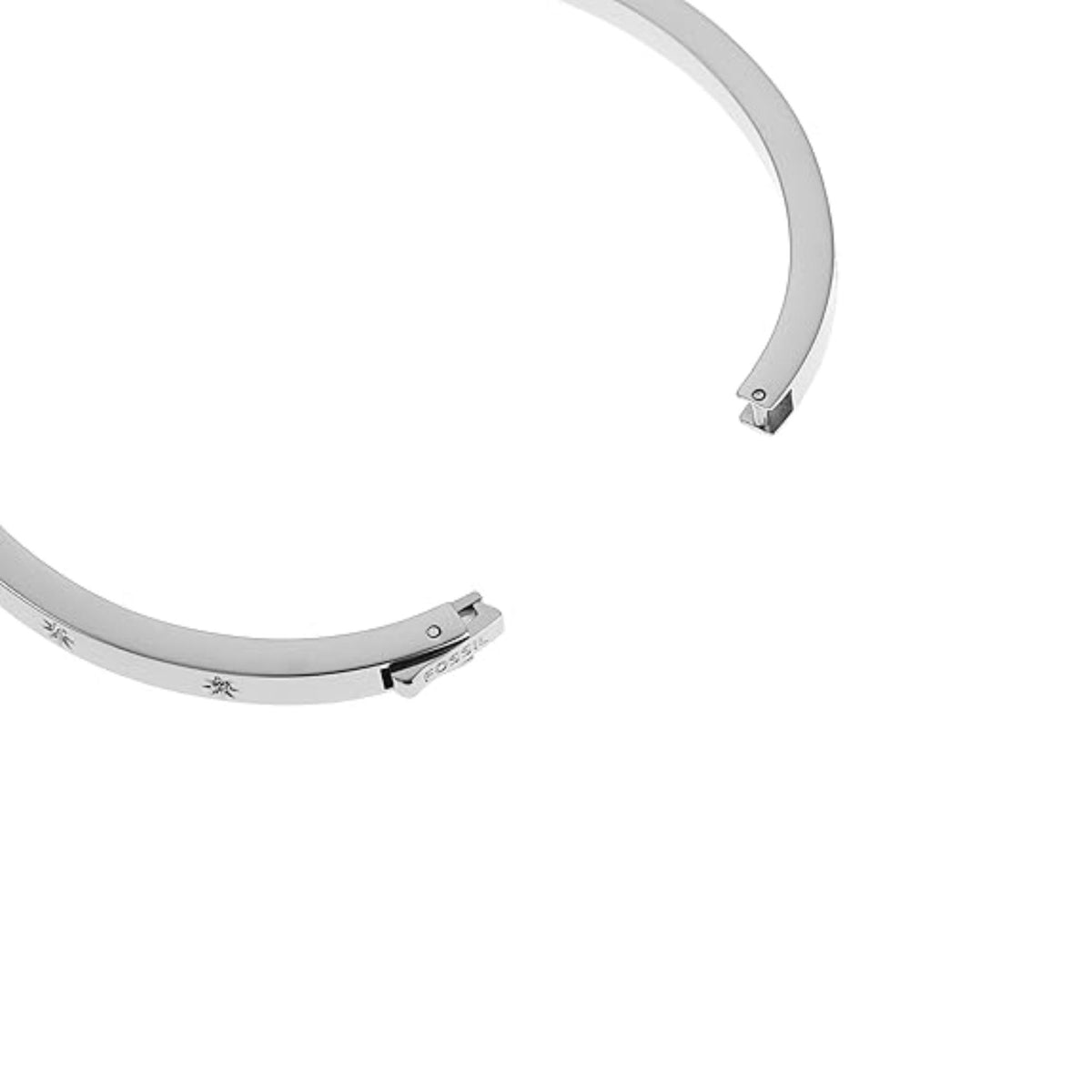Fossil stainless steel bangle with clasp and small star detail, silver tone.