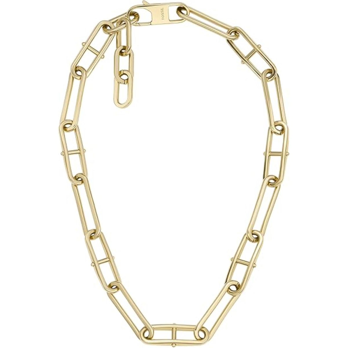 Gold-tone stainless steel chain necklace with d-link rectangular and bar links