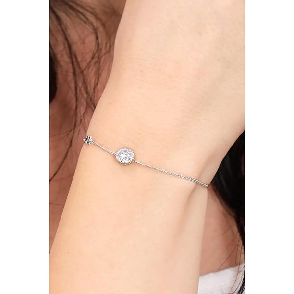 Michael Kors sterling silver slider bracelet with round halo charm