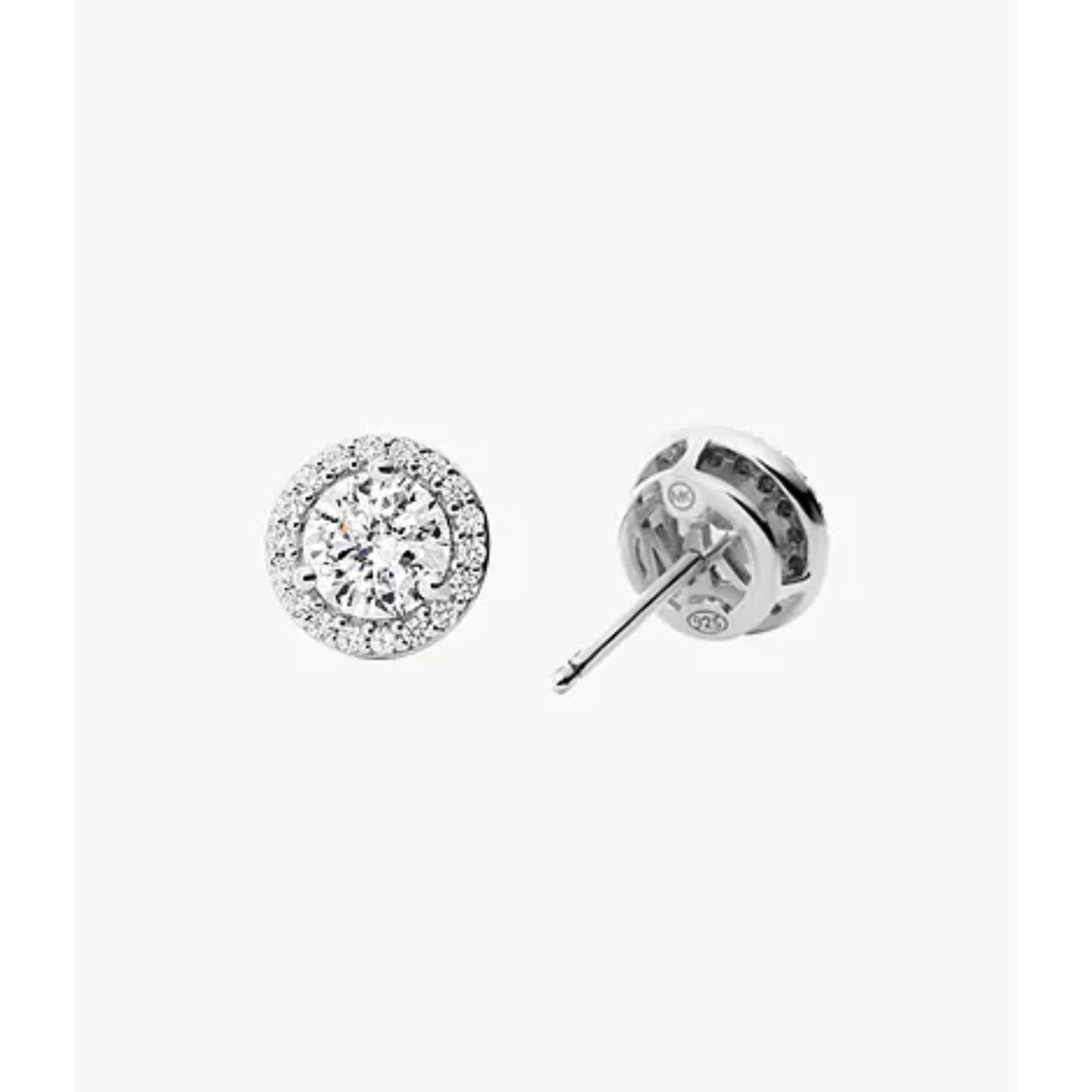 Sterling silver CZ halo stud earring showing post and back detail