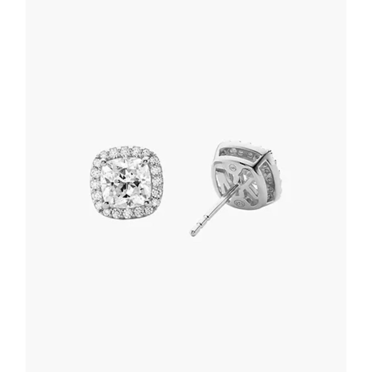 Cushion-cut stud earrings with screw-back posts and clear center stones