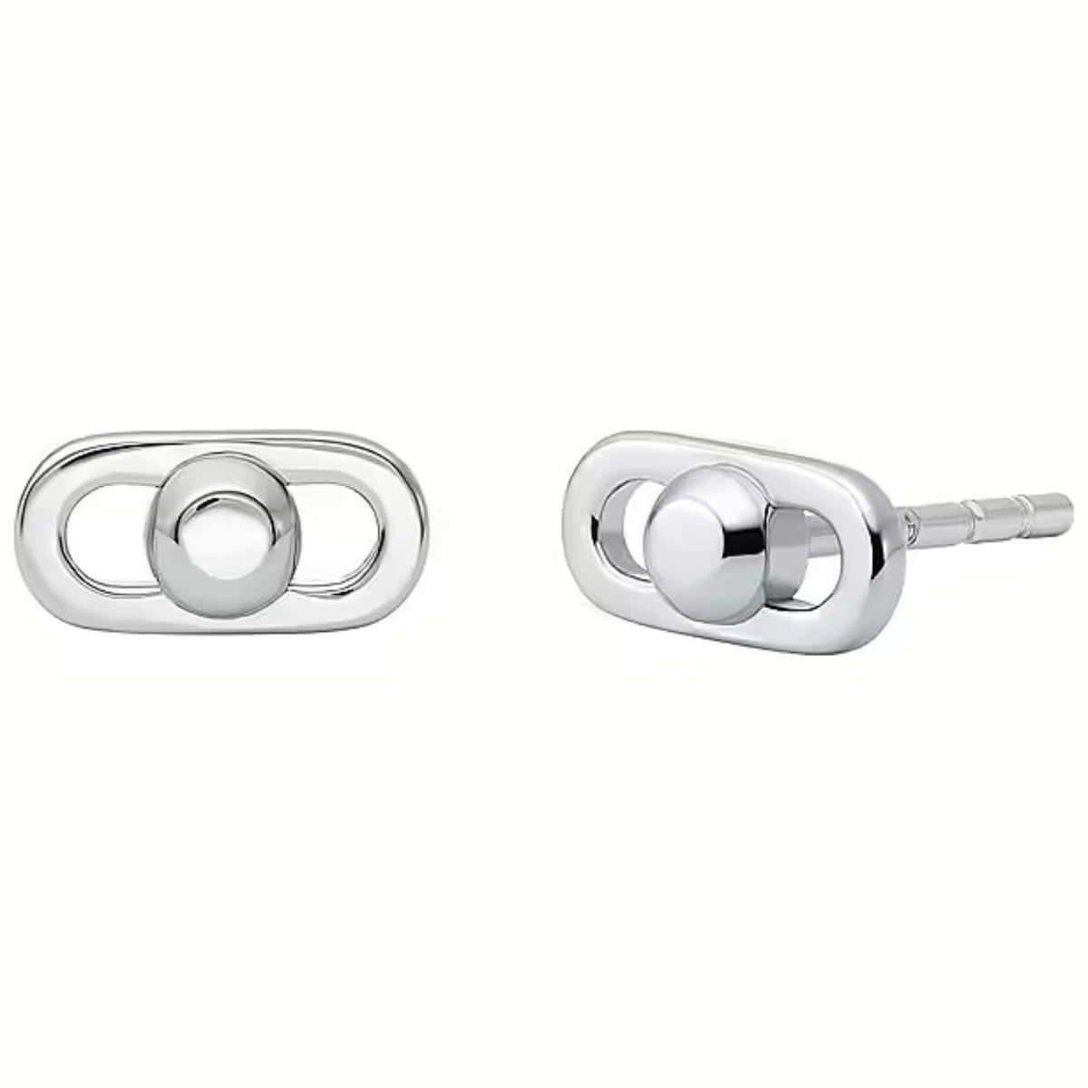 Sterling silver oval link stud earrings with round center detail