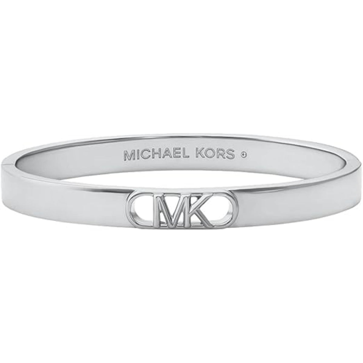 Platinum-plated bangle bracelet with MICHAEL KORS engraving and MK charm detail