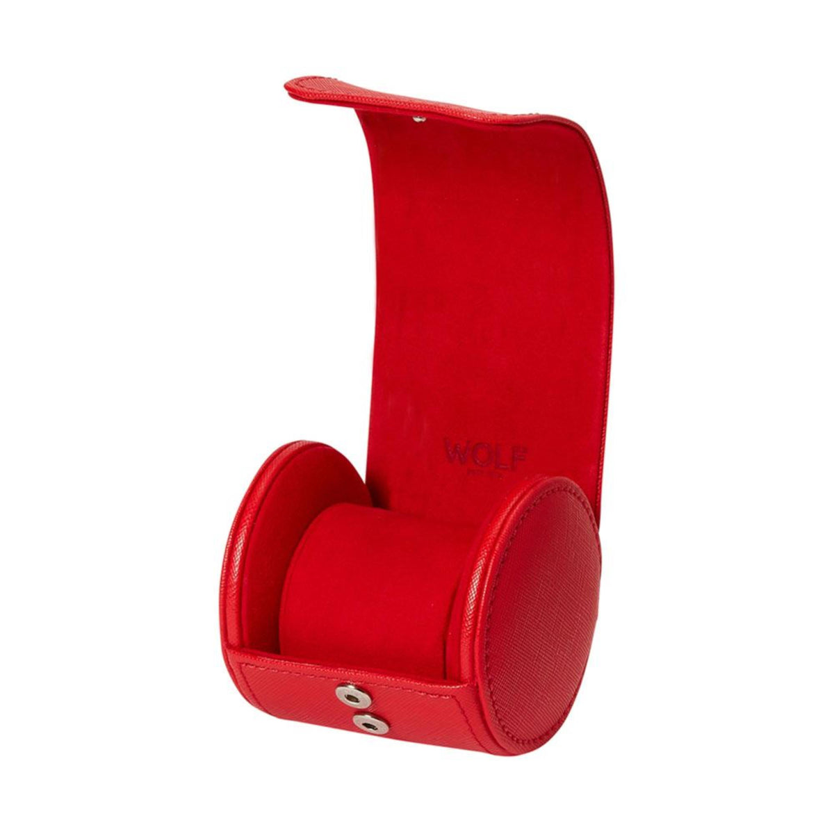 Red WOLF watch roll with open insert and flap lining
