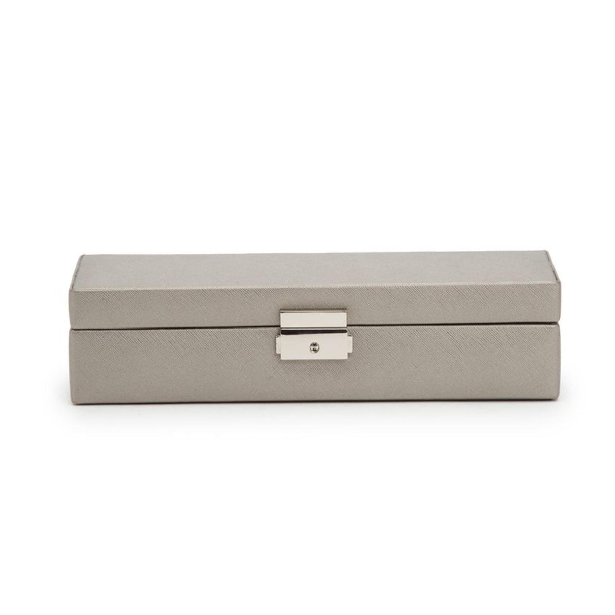 WOLF Heritage safe deposit box with lock clasp on gray leather front