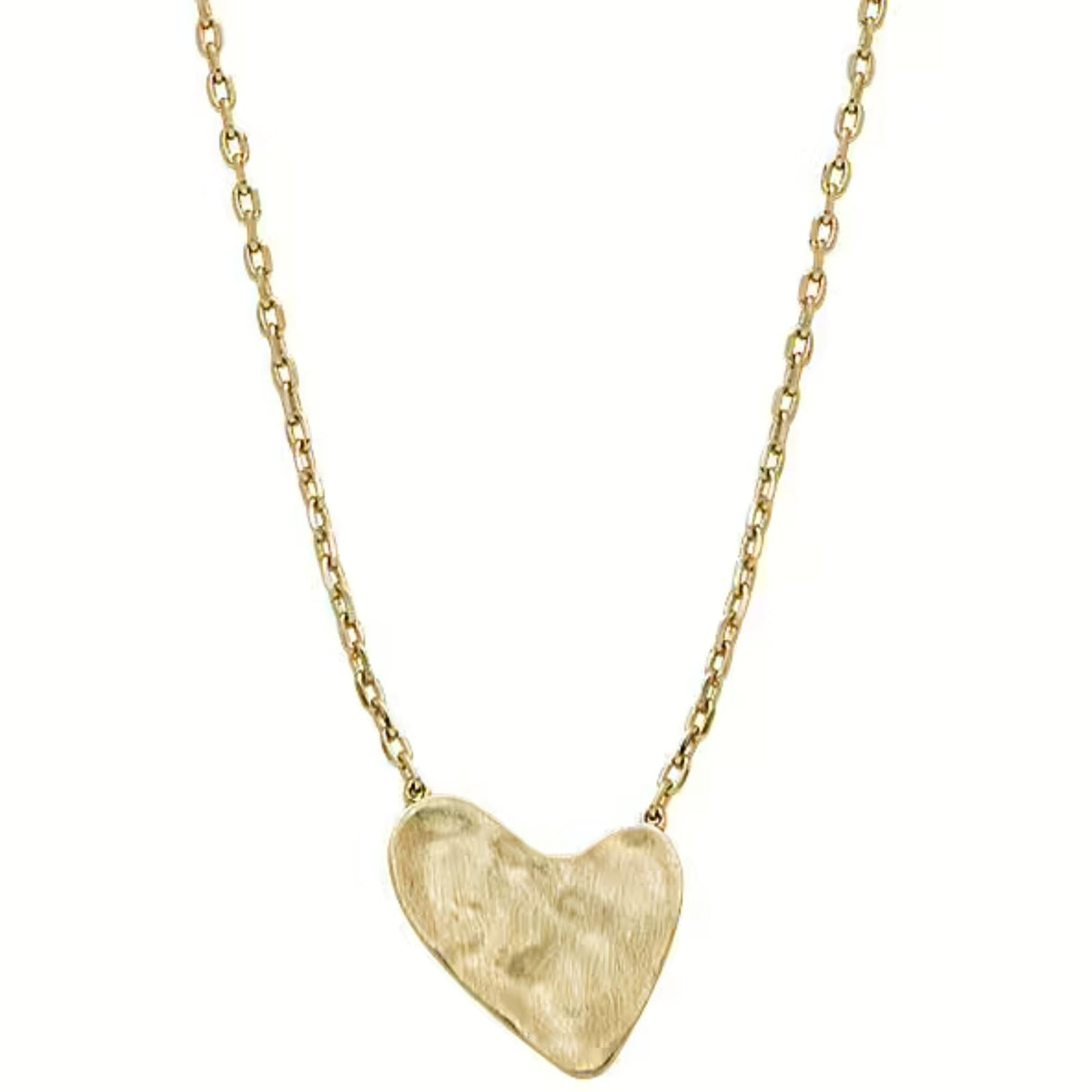 Gold-tone heart pendant necklace with textured heart charm centered on chain