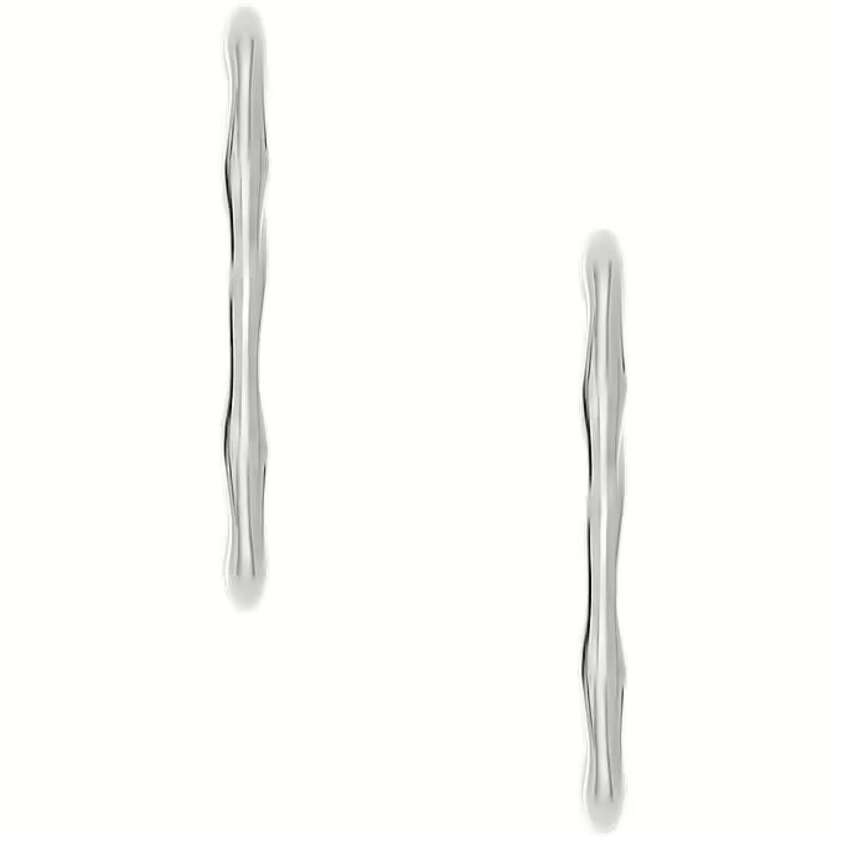 Silver-tone slim hoop earrings, close-up of two polished oval loops