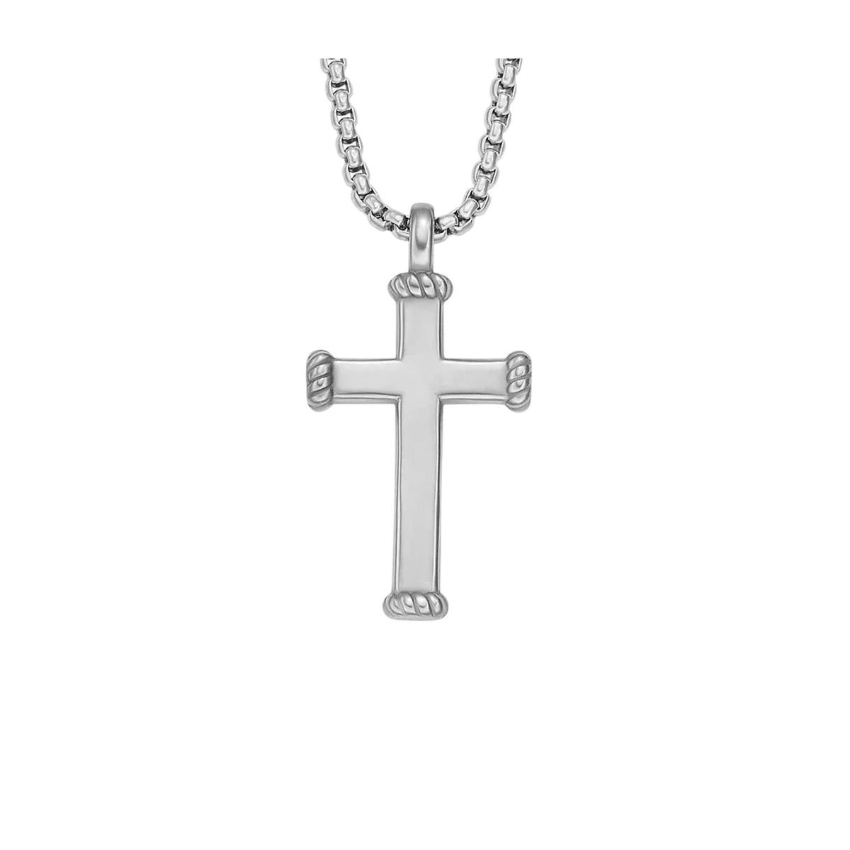 Men's stainless steel cross pendant necklace with link chain, polished silver tone