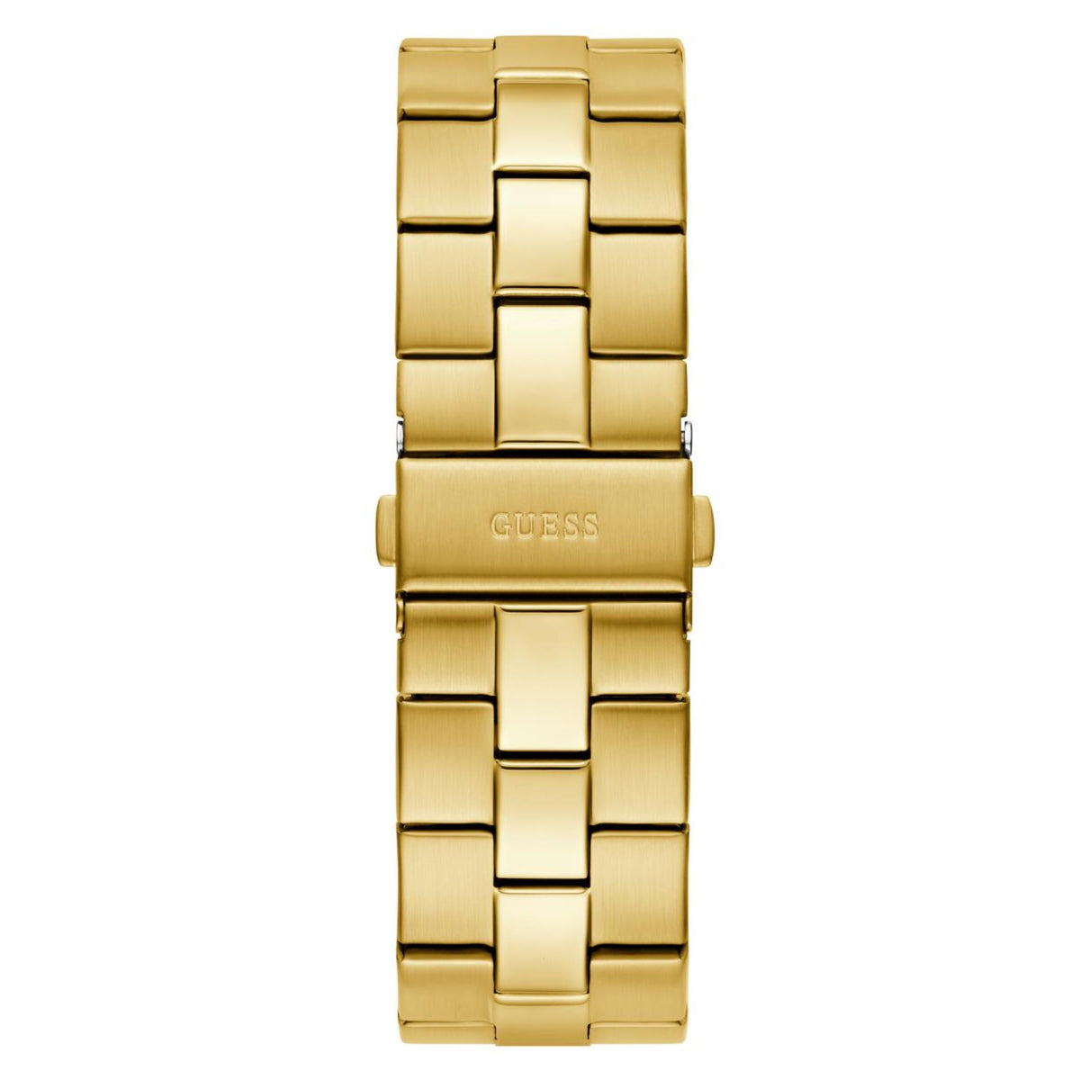 Gold-tone stainless steel men's watch with link bracelet, vertical front view