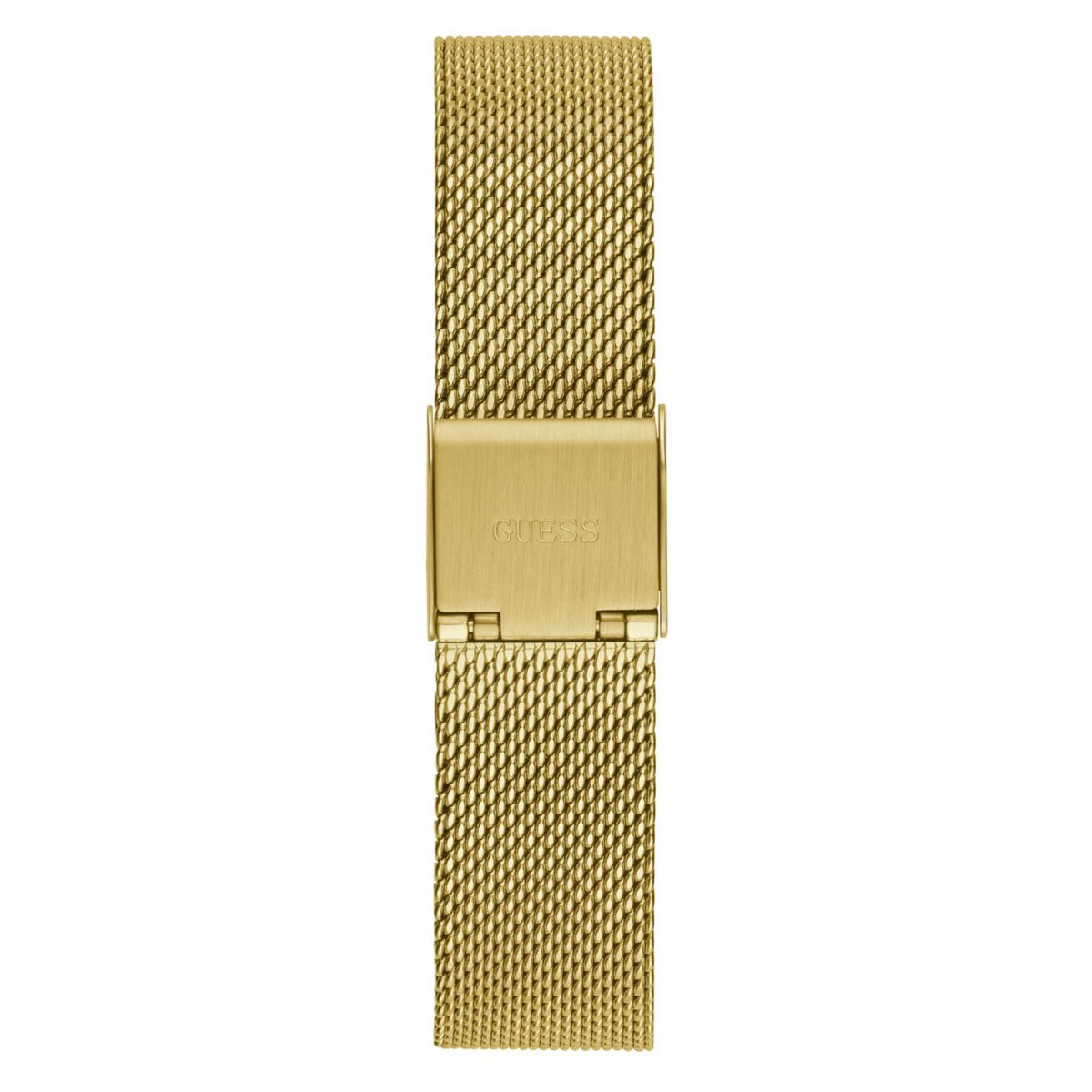 Women’s steel mesh strap watch with rounded square case and gold-tone clasp