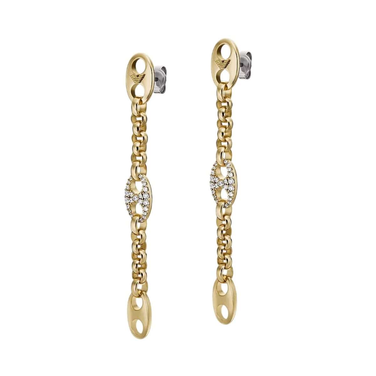 Emporio Armani gold-tone brass drop earrings with chain links and crystal accents