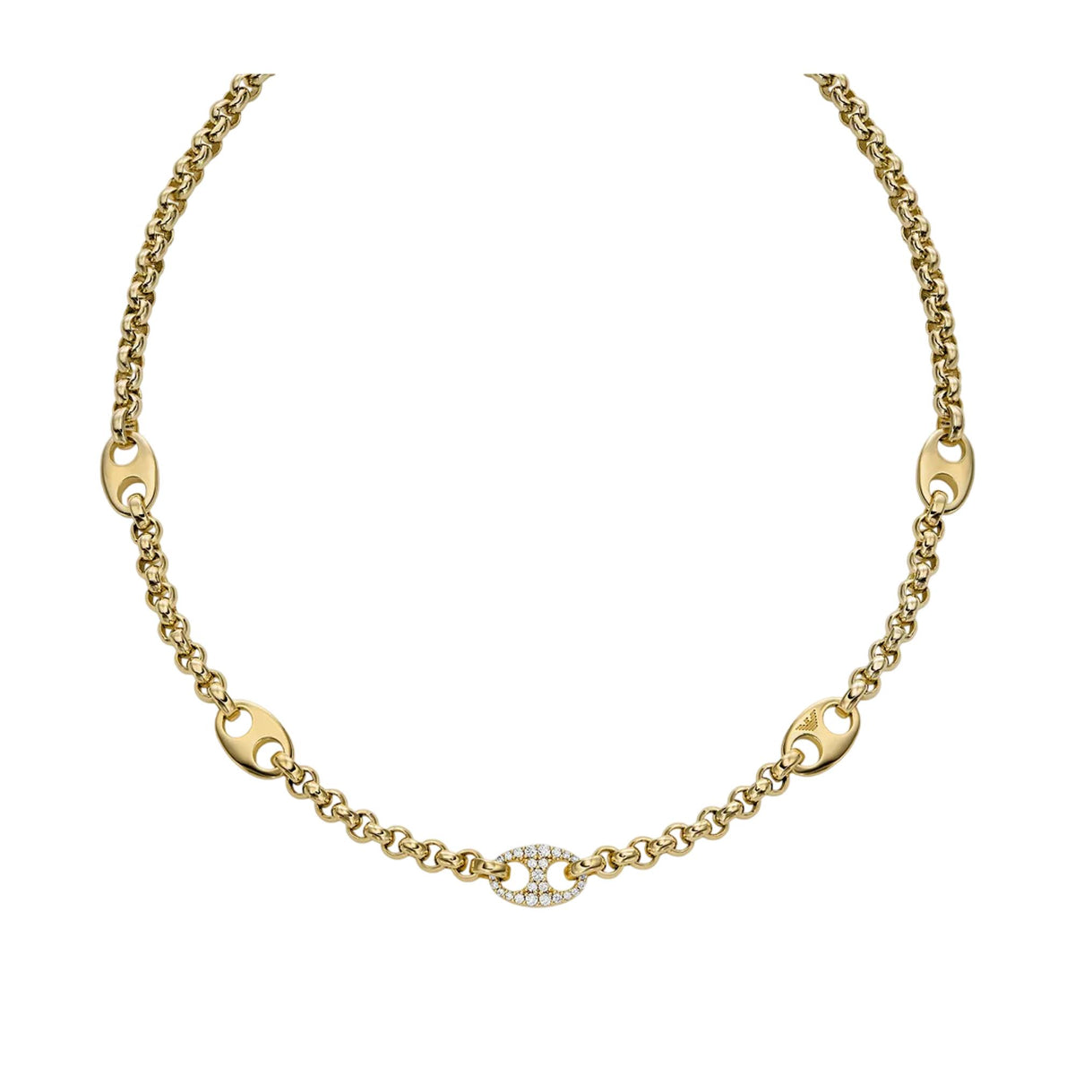 Emporio Armani gold-tone brass station necklace with oval links and crystal center