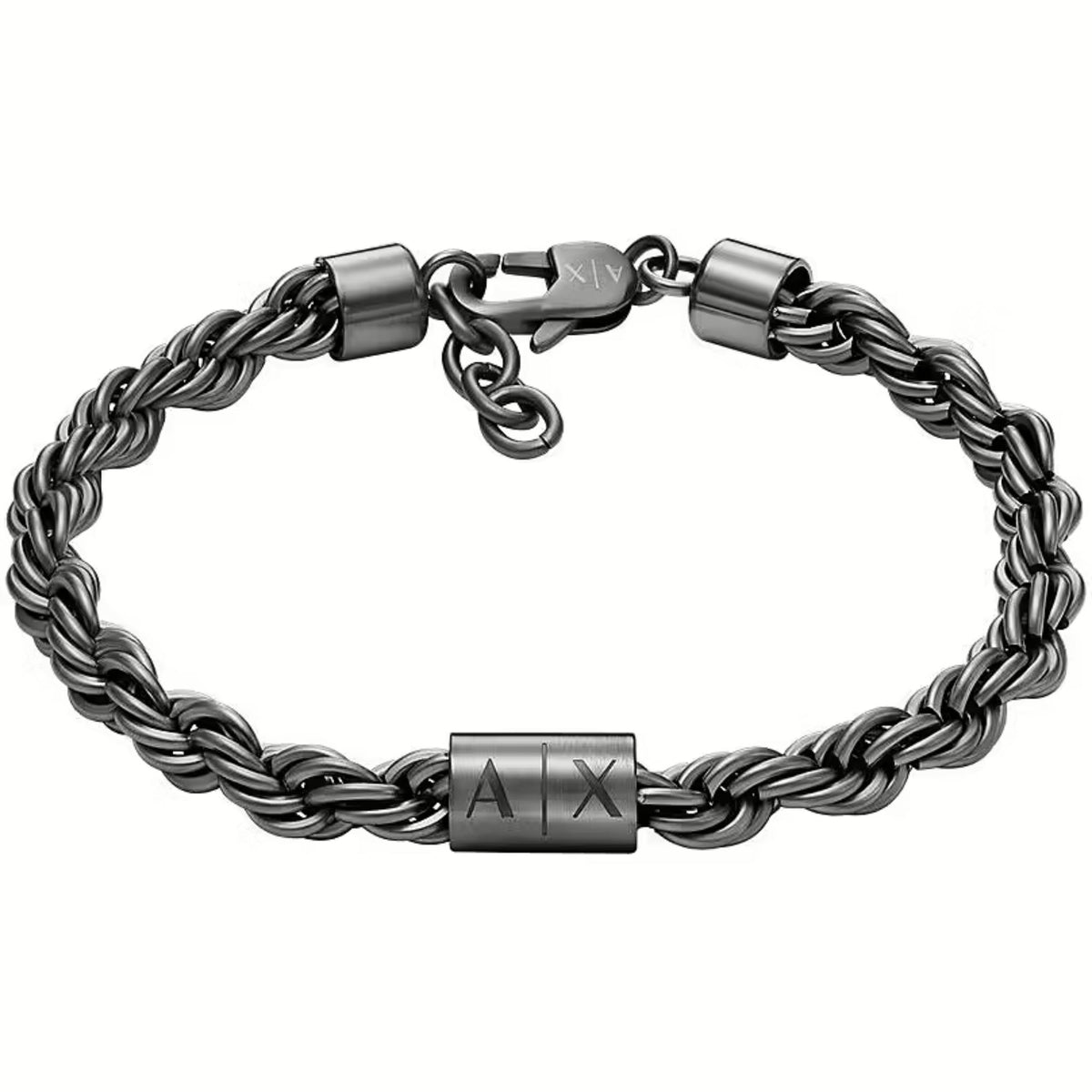 Gunmetal stainless steel chain bracelet centered AX logo plate