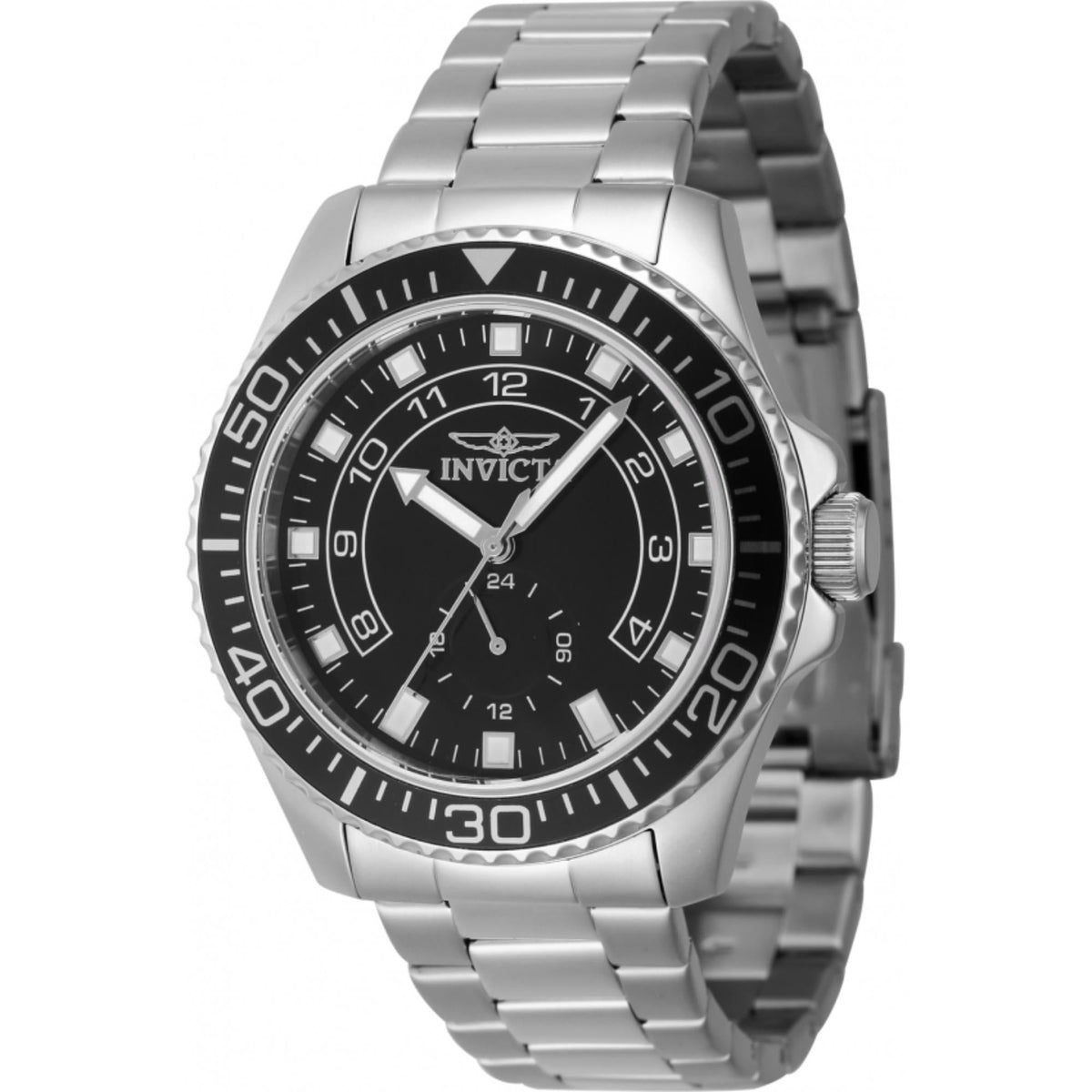Invicta Pro Diver men's watch with black dial and sub-dial, crown at 3 o'clock