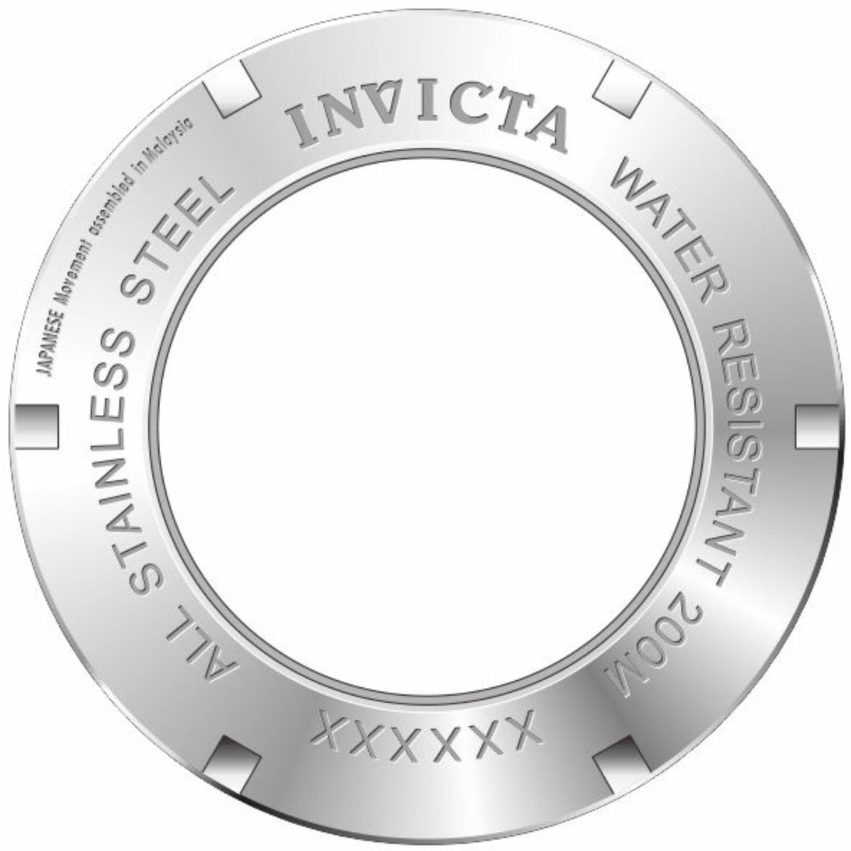 Steel watch bezel ring with INVICTA marks and water resistance text