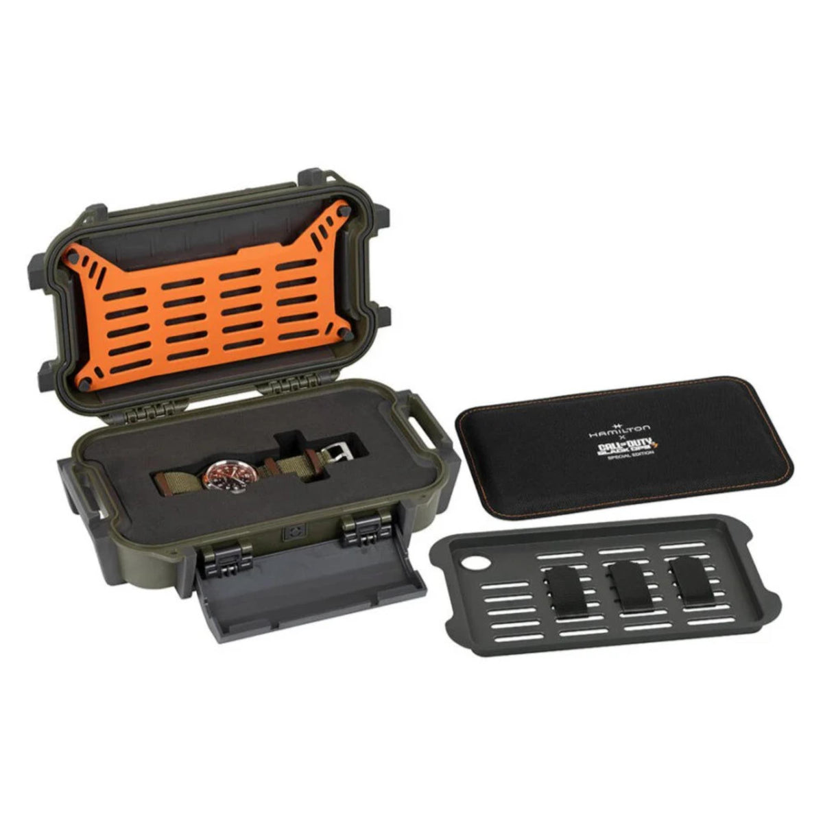 Hamilton Khaki Field watch packaging kit with carrying case and foam inserts