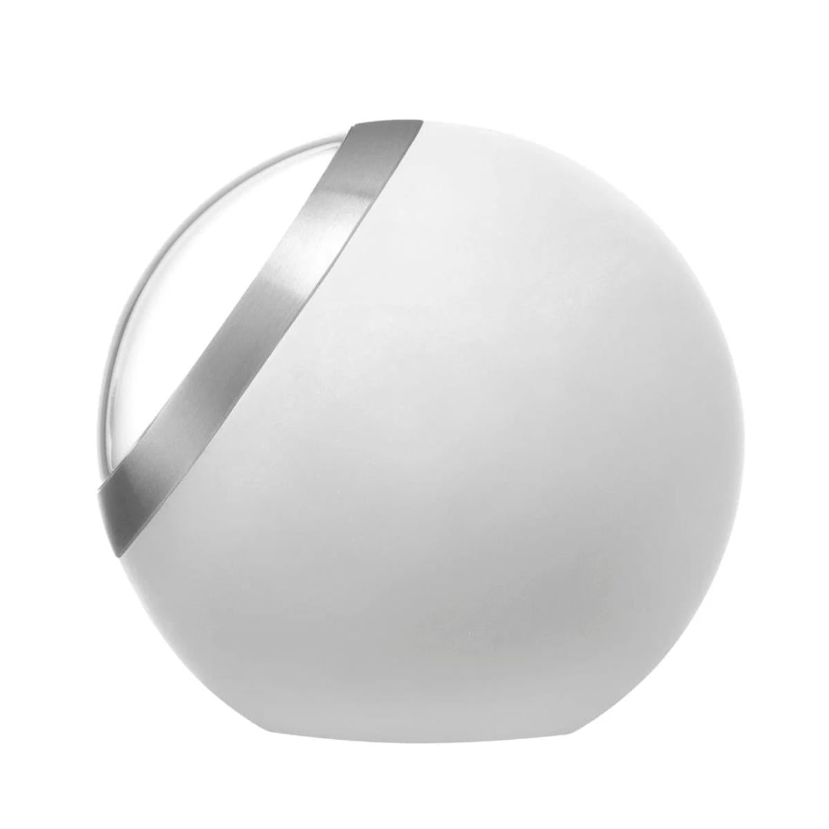 Mondaine Globe Table Clock A660.30335.16SBA side profile view showing the rounded, spherical white silicone case