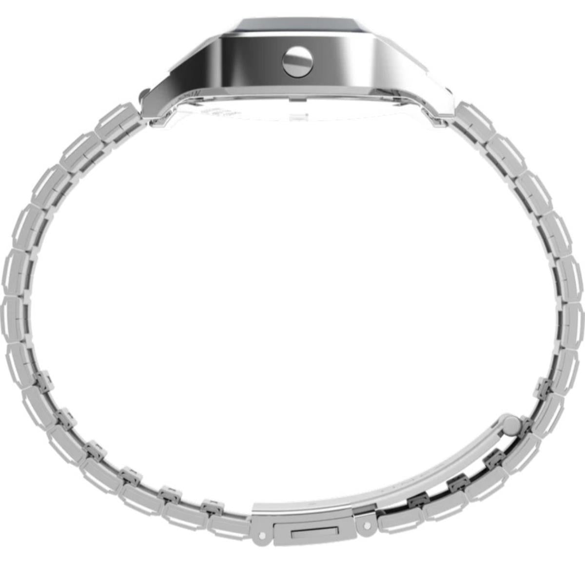 Steel link bracelet for digital watch with clasp and pin