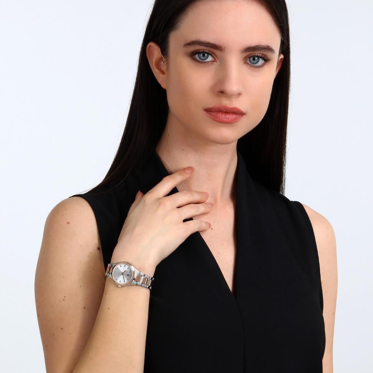Women's Maserati quartz watch with mother-of-pearl dial and steel bracelet, rose accents