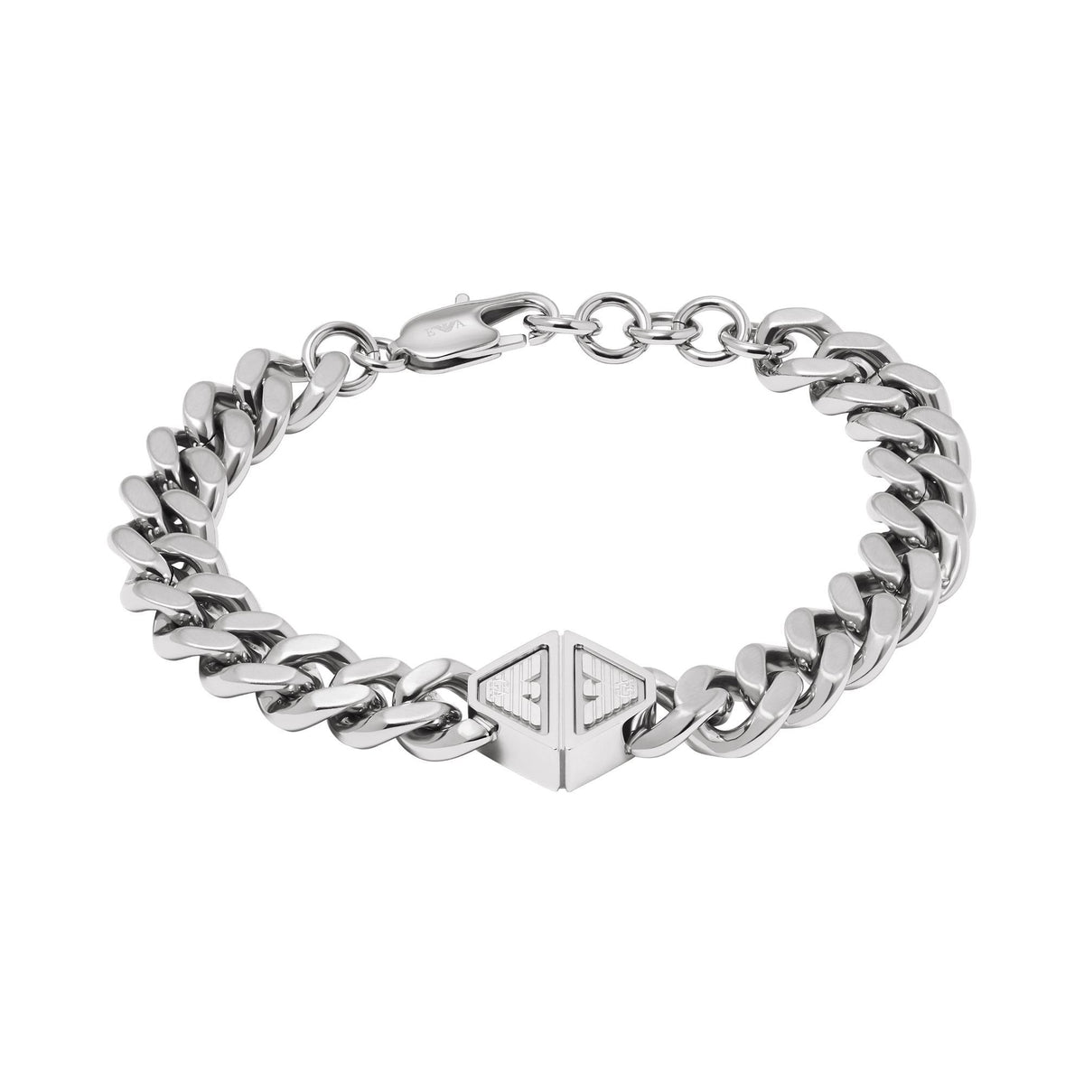 Stainless steel chain bracelet with diamond-cut link centerpiece