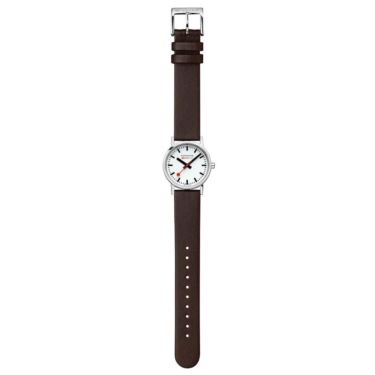 Women's wristwatch with white dial, silver case, brown vegan leather strap