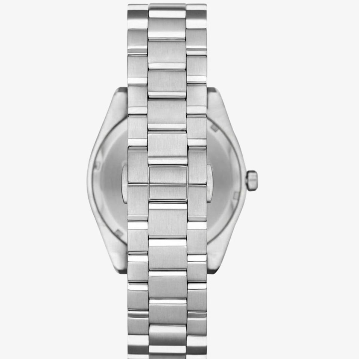 Emporio Armani Federico AR11620 rear view showing solid steel bracelet links and case back layout