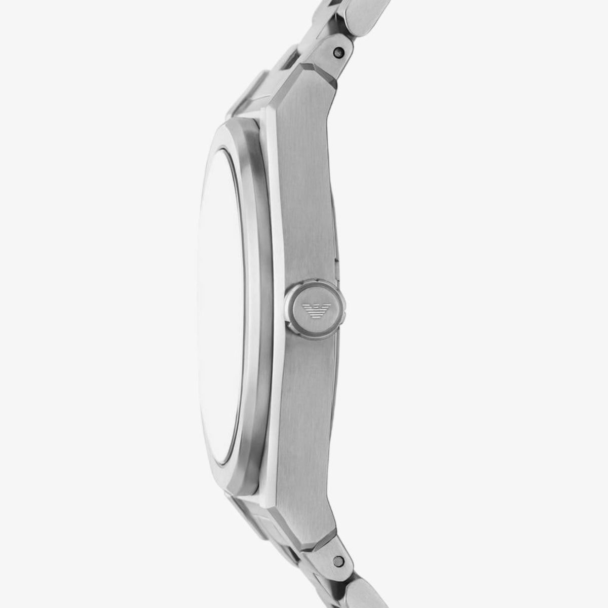 Emporio Armani Federico AR11620 side profile view showing signed crown detail and slim case design