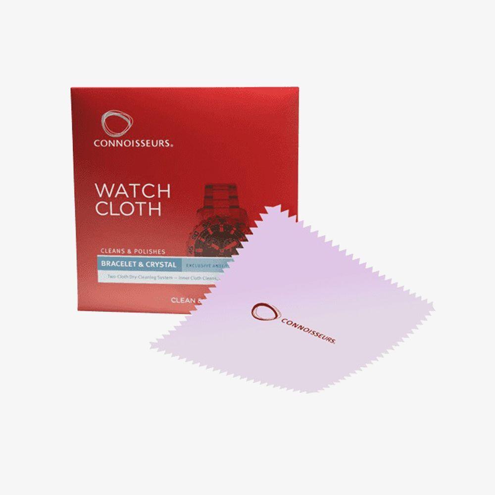 Connoisseurs Watch Cleaning Cloth CONN784 packaging with light purple cleaning cloth front view
