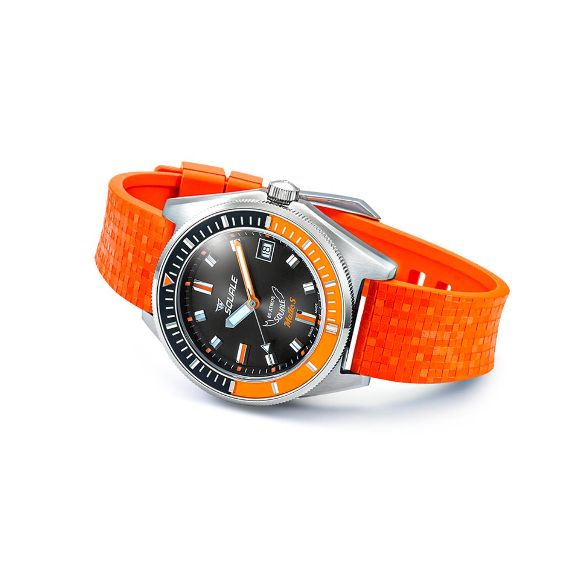Squale Matic S Black Dial Mosaic Rubber Men's Watch MATICBKOBK.MROR