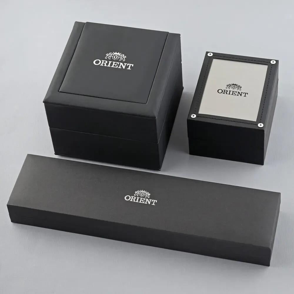 Orient Ray watch and black presentation box with matching Orient logo