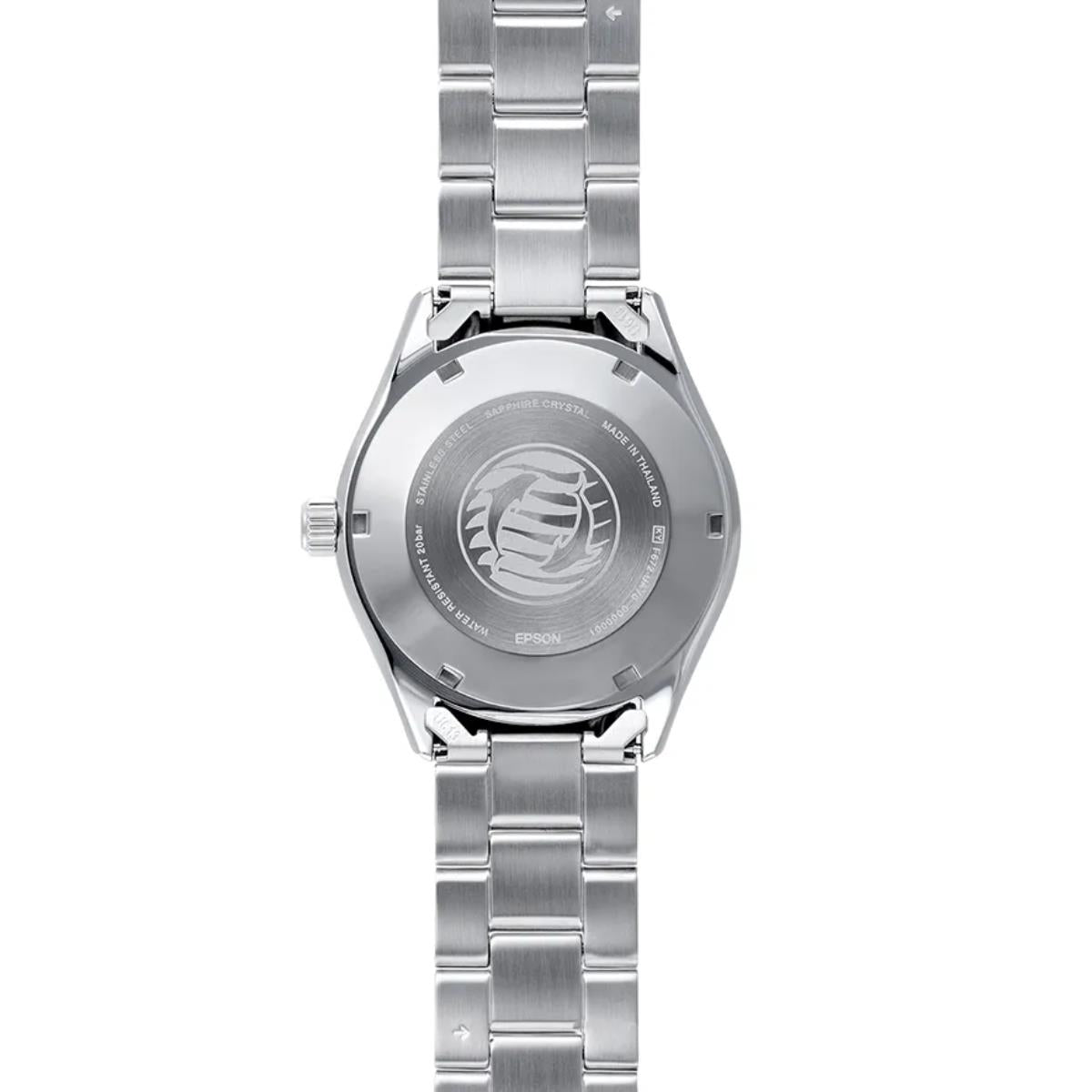 Orient Mako RA-AC0Q14L30B stainless steel bracelet and case back view