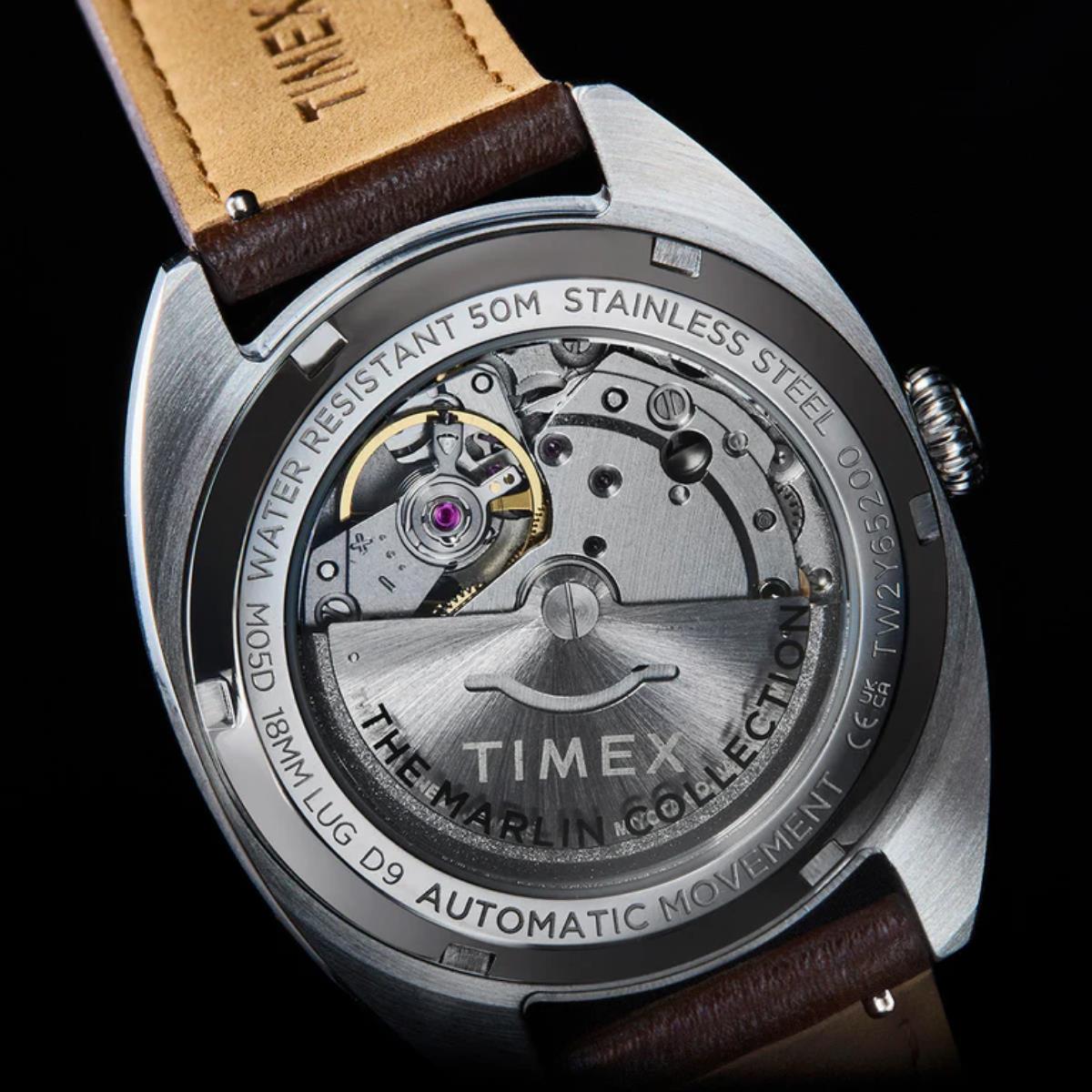 Timex Marlin TW2Y65200 exhibition case back showing internal gears detail