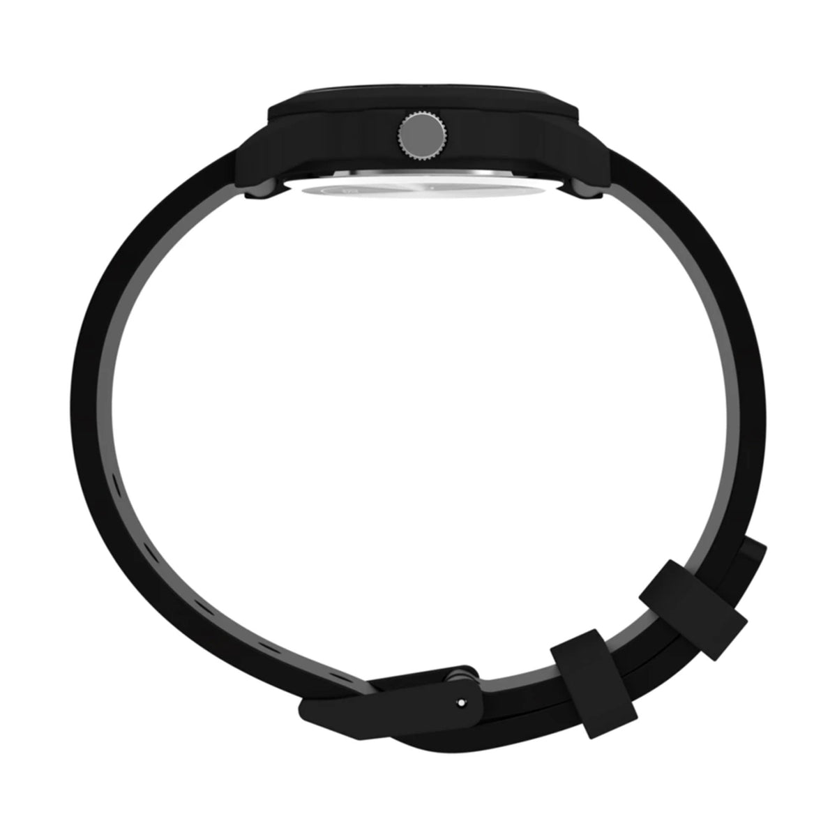Kids quartz watch with black silicone strap and round black case