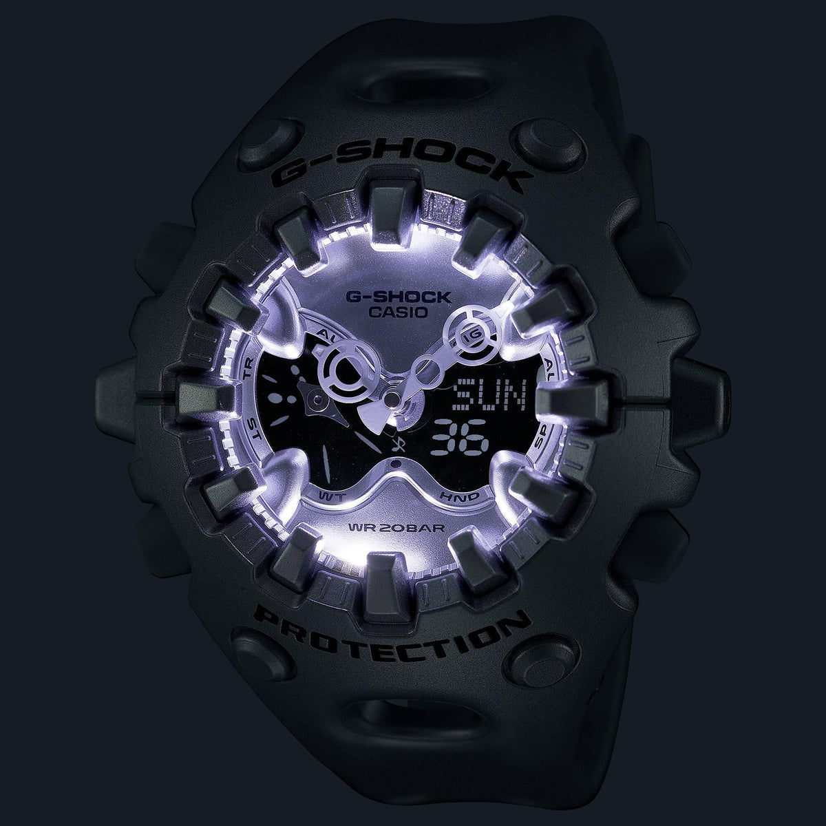 Grey resin strap men's Casio G-Shock GA-V01 watch with black digital-analog dial
