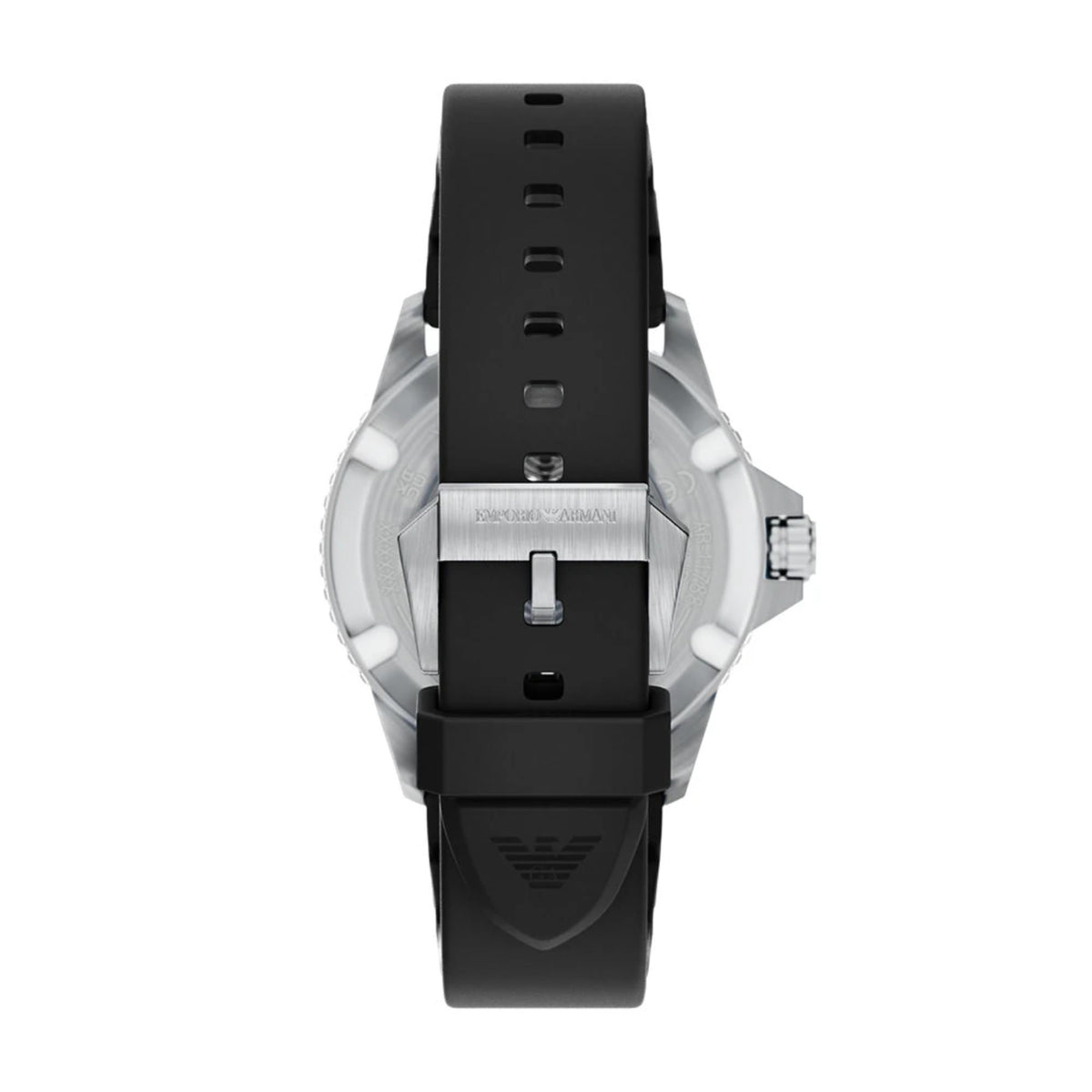 Emporio Armani World Explorer AR11788 black rubber strap back view