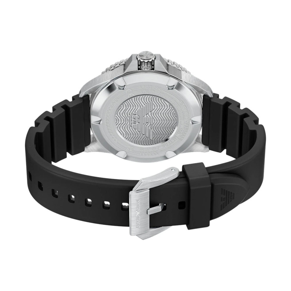 Emporio Armani World Explorer AR11788 engraved stainless steel caseback view