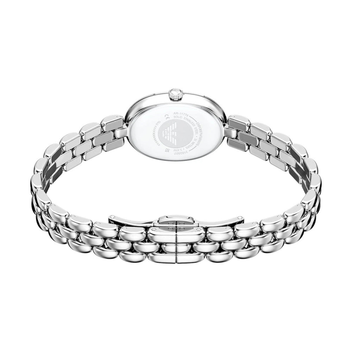 Emporio Armani Sinfonia AR11776 rear-angle view showcasing the back of the case and continuous multi-link bracelet loop