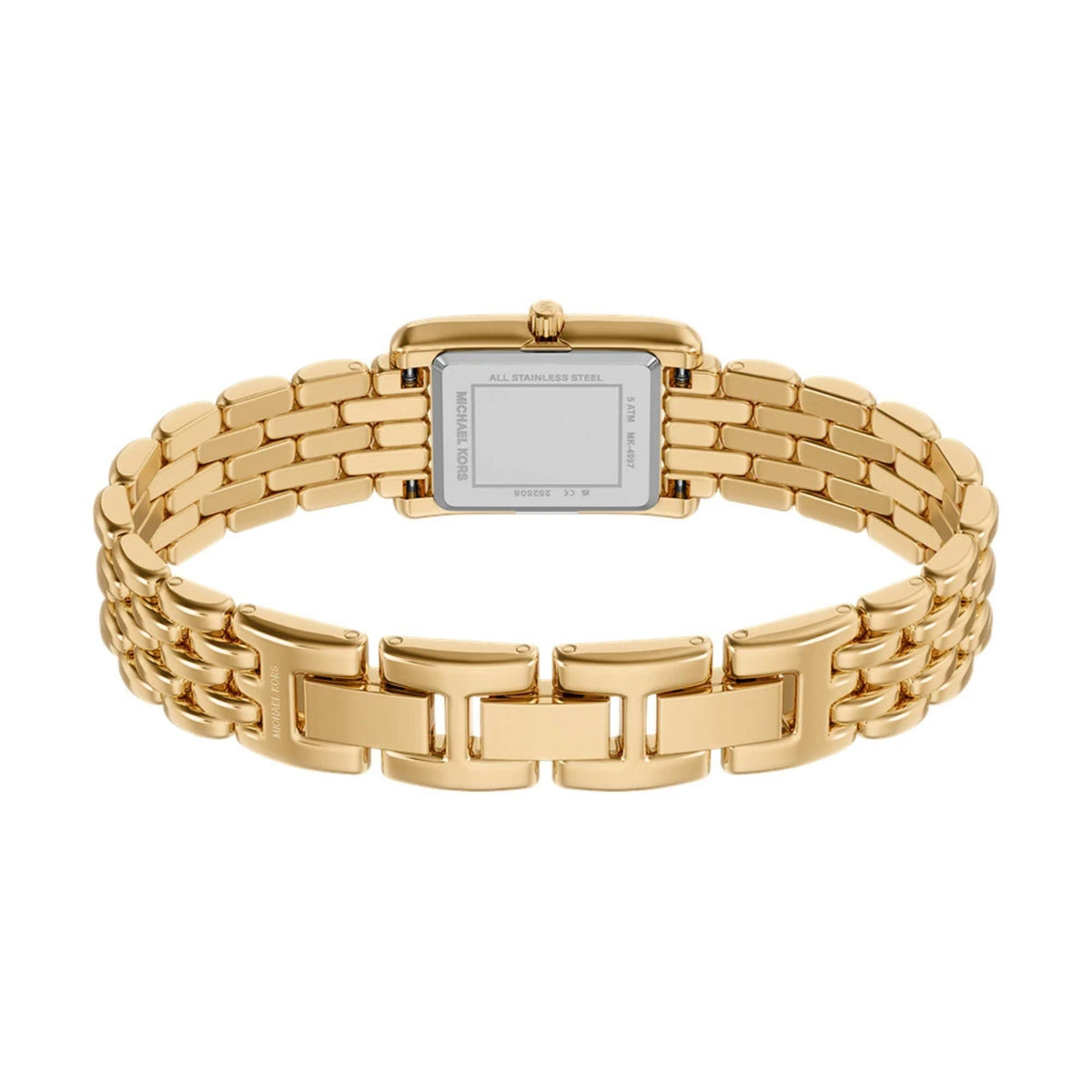Gold-tone steel link bracelet with fold-over clasp and watch backing plate