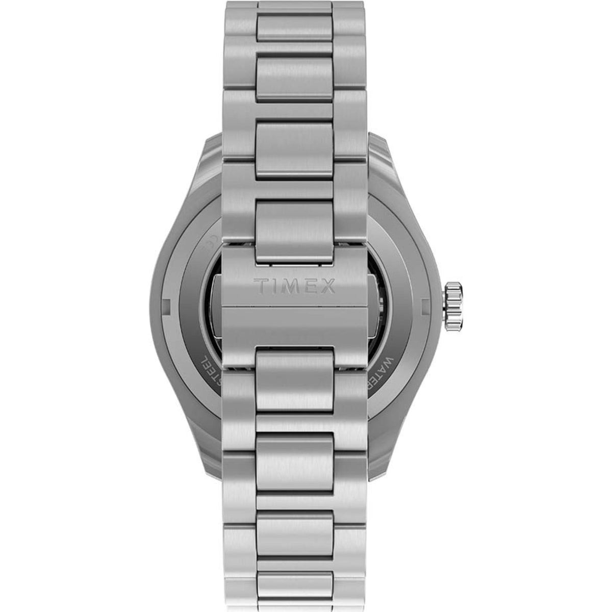 Stainless steel watch case with integrated bracelet links, side view