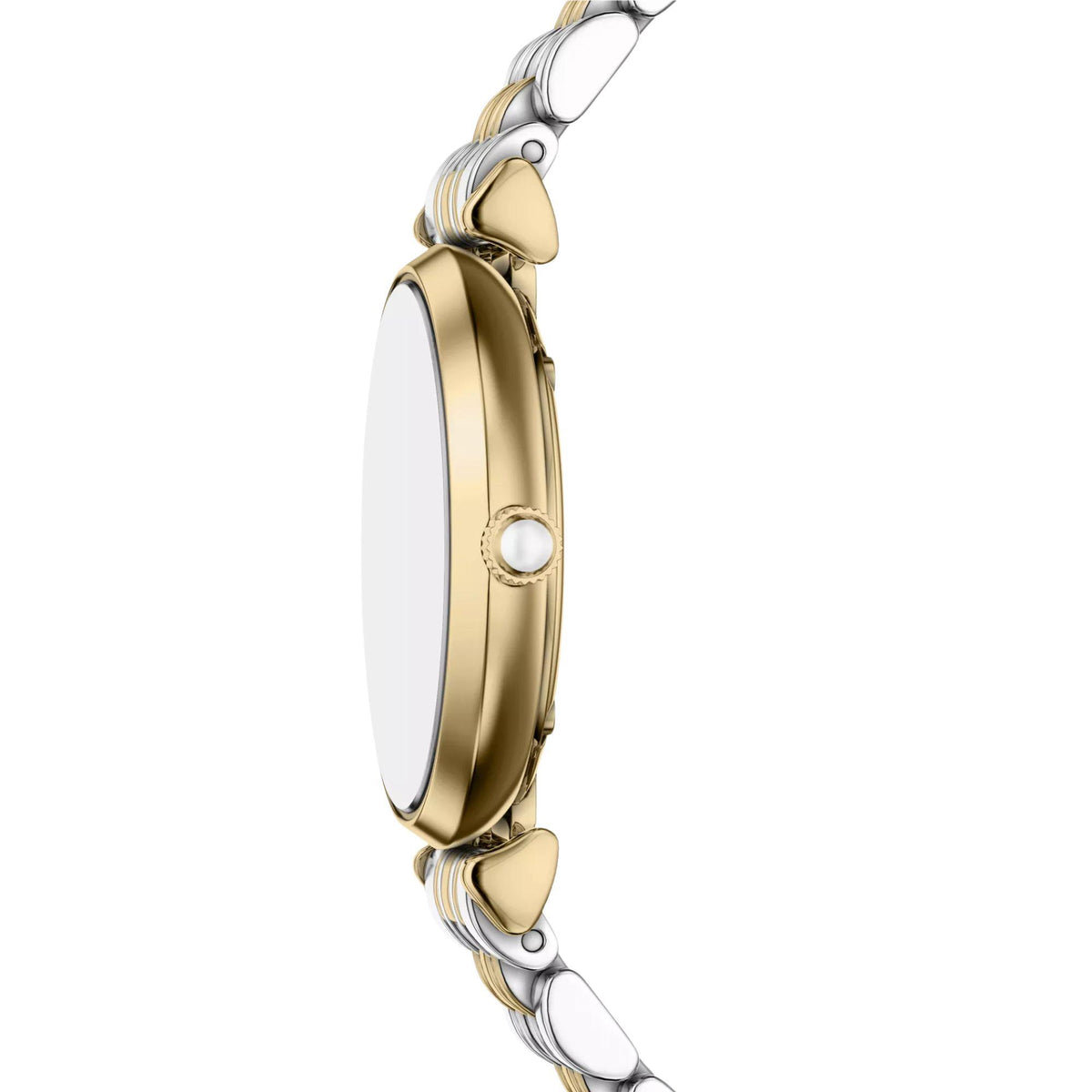 Emporio Armani Gianni T-Bar AR80086SET side case profile view showing crown detail and slim watch head
