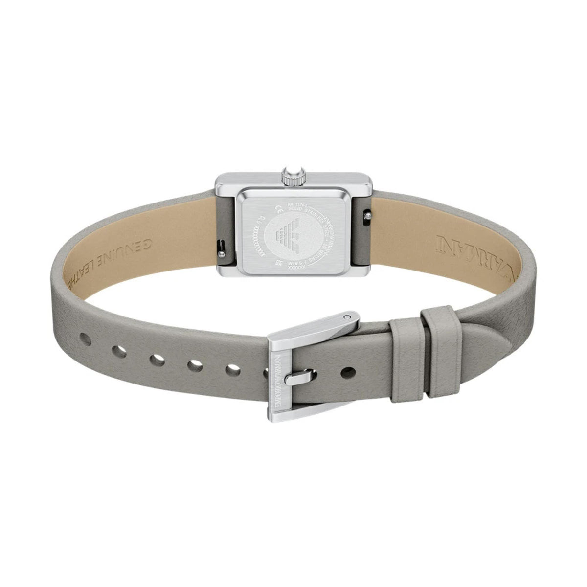 Ladies quartz watch with gray leather strap and silver buckle, mother-of-pearl dial