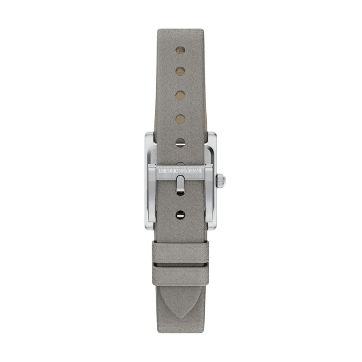Ladies quartz watch with gray leather strap and silver side profile, mother-of-pearl dial