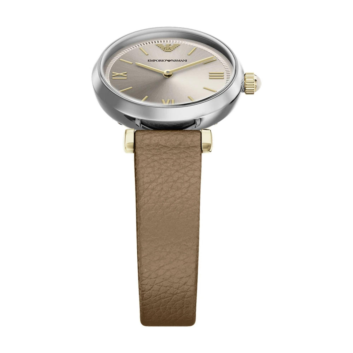 Emporio Armani Gianni T-Bar AR11770 brown leather strap detail