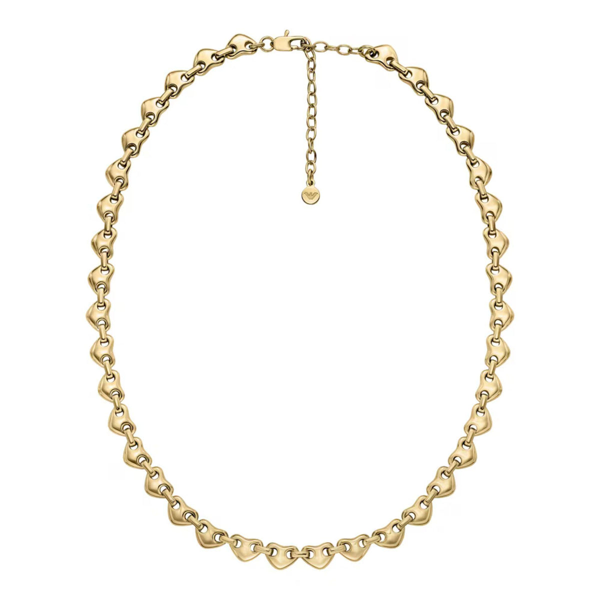Layflat view of Emporio Armani Sentimental ladies gold heart chain necklace EGS3330710