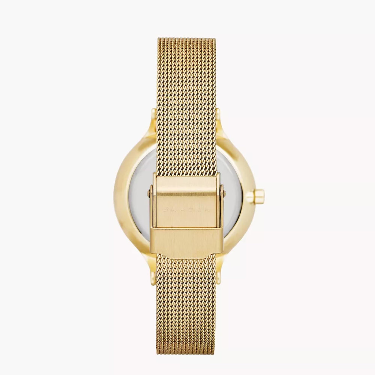 Skagen Anita Lille ladies quartz watch SKW2150 underside view with gold-tone case and mesh bracelet